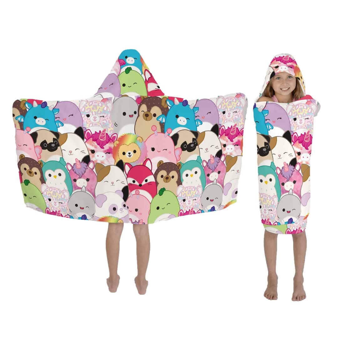Squishmallows Kids Bath/Pool/Beach Soft Cotton Terry Hooded Towel Wrap, 24 in x 50 in, By Franco