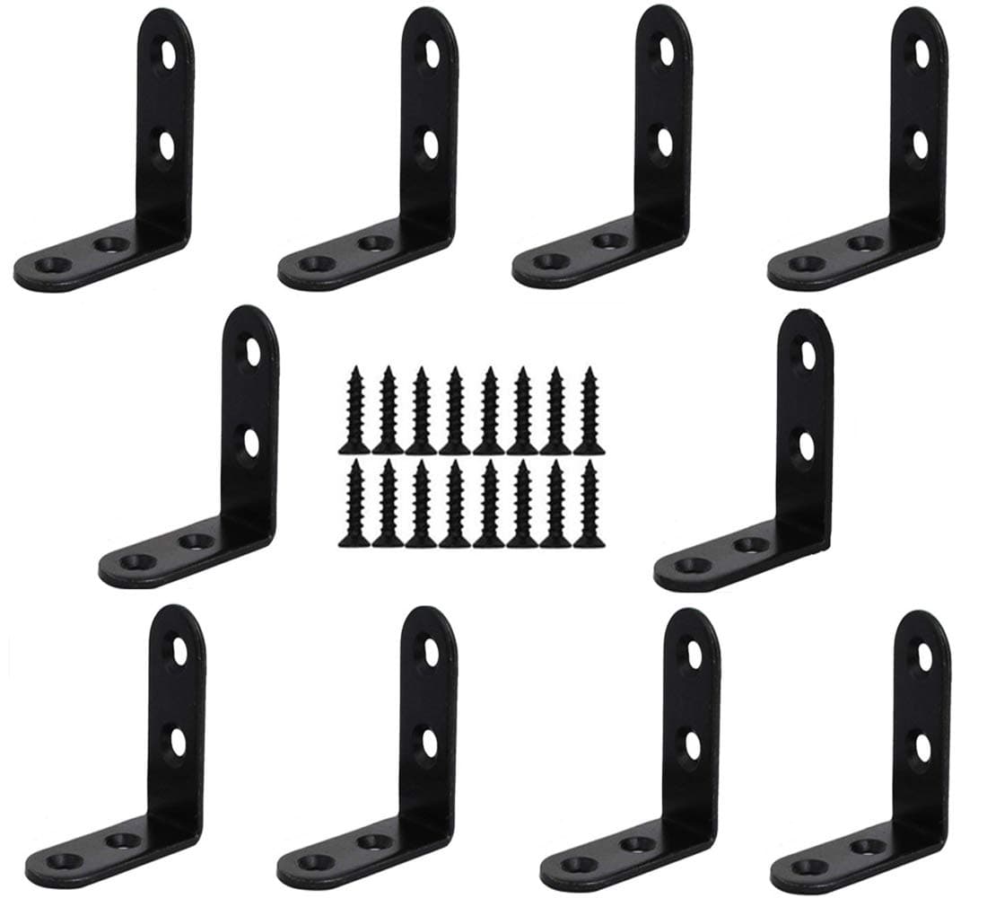 GFORTUN10PCS Black Metal Corner Angle Brackets 90 Degree Joint Fastener Flat L-Shape Shelf Support Corner Angle Braces Rustproof with Screws (40mmX18mmX40mm)