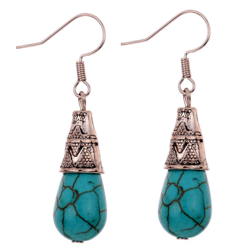 Yazilind Jewelry Amazing Tibetan Silver Green Waterdrop Rimous Turquoise Dangle Earrings for Women
