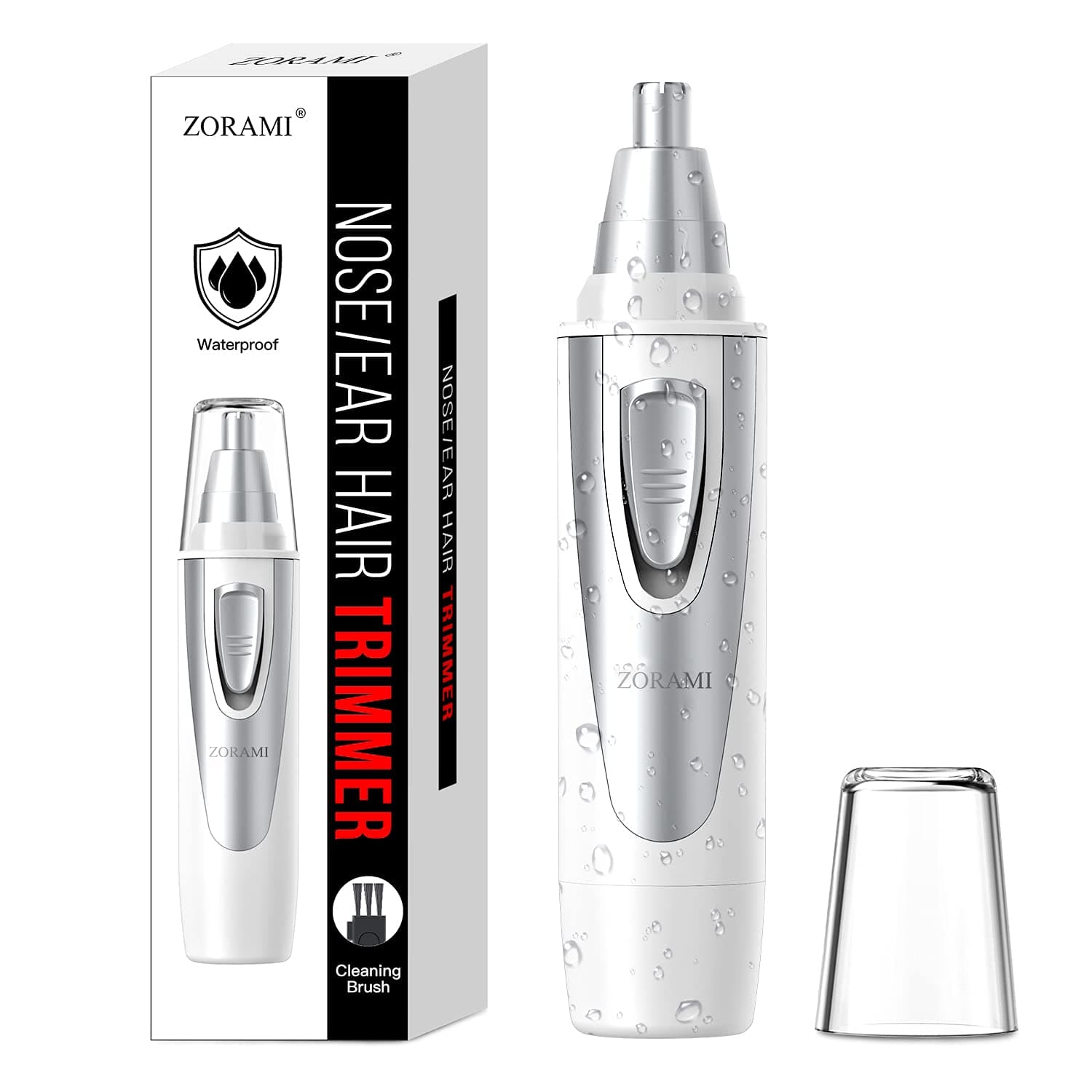 Ear and Nose Hair Trimmer Clipper - 2026 Professional Painless Eyebrow & Facial Hair Trimmer for Men Women,Battery-Operated Trimmer with IPX7 Waterproof,Dual Edge Blades for Easy Cleansing White