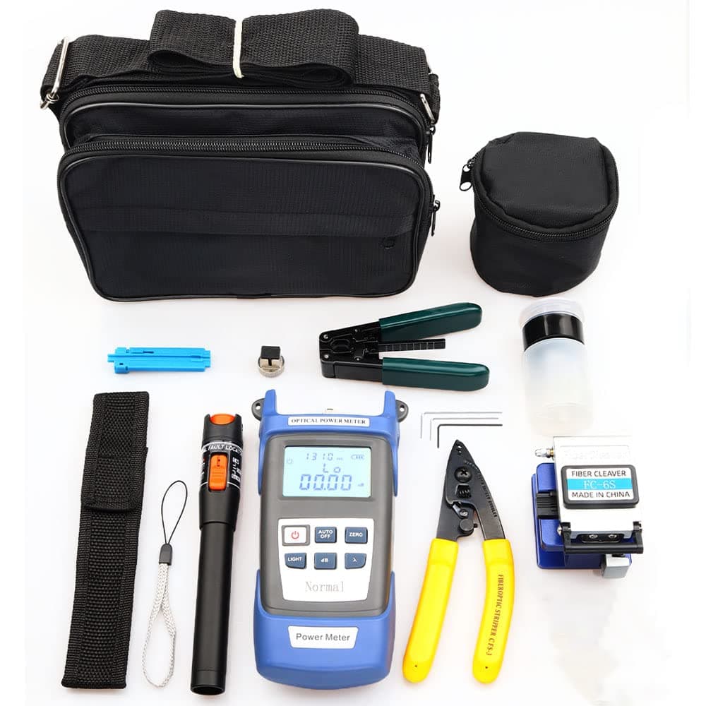 Wokyo FTTH Fiber Optic Termination Tool Kit, Fiber Optical Cable Cold Connection Tool Kit W/FC-6S Cleaver 5mW Visual Fault Locator Optical Power Meter for CATV Engineering