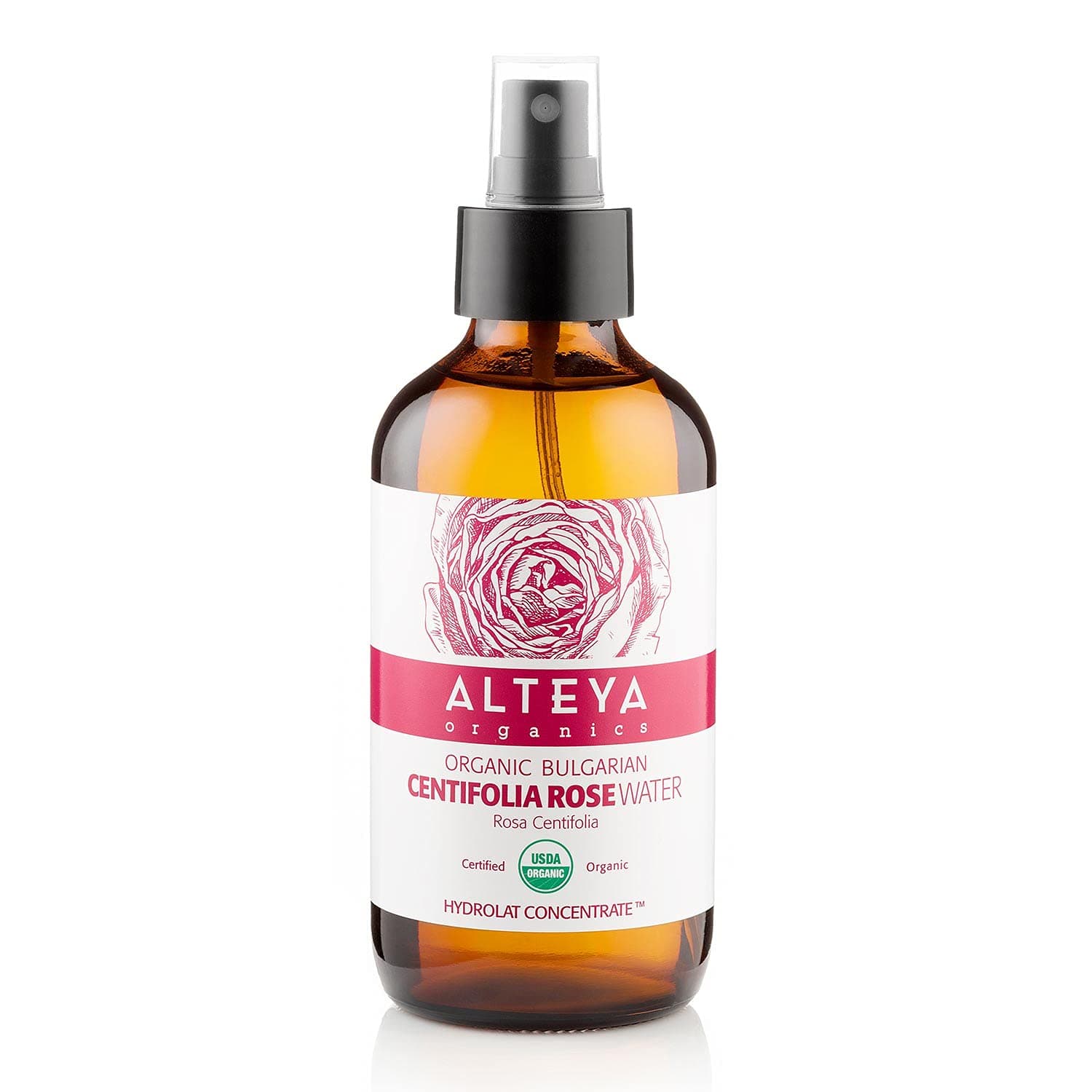 Alteya Organic Centifolia Rose Water Spray 240ml Glass Bottle- 100% USDA Certified Organic Authentic Pure Rosa Centifolia Flower Water Steam-Distilled and Sold Directly by The Grower Alteya Organics
