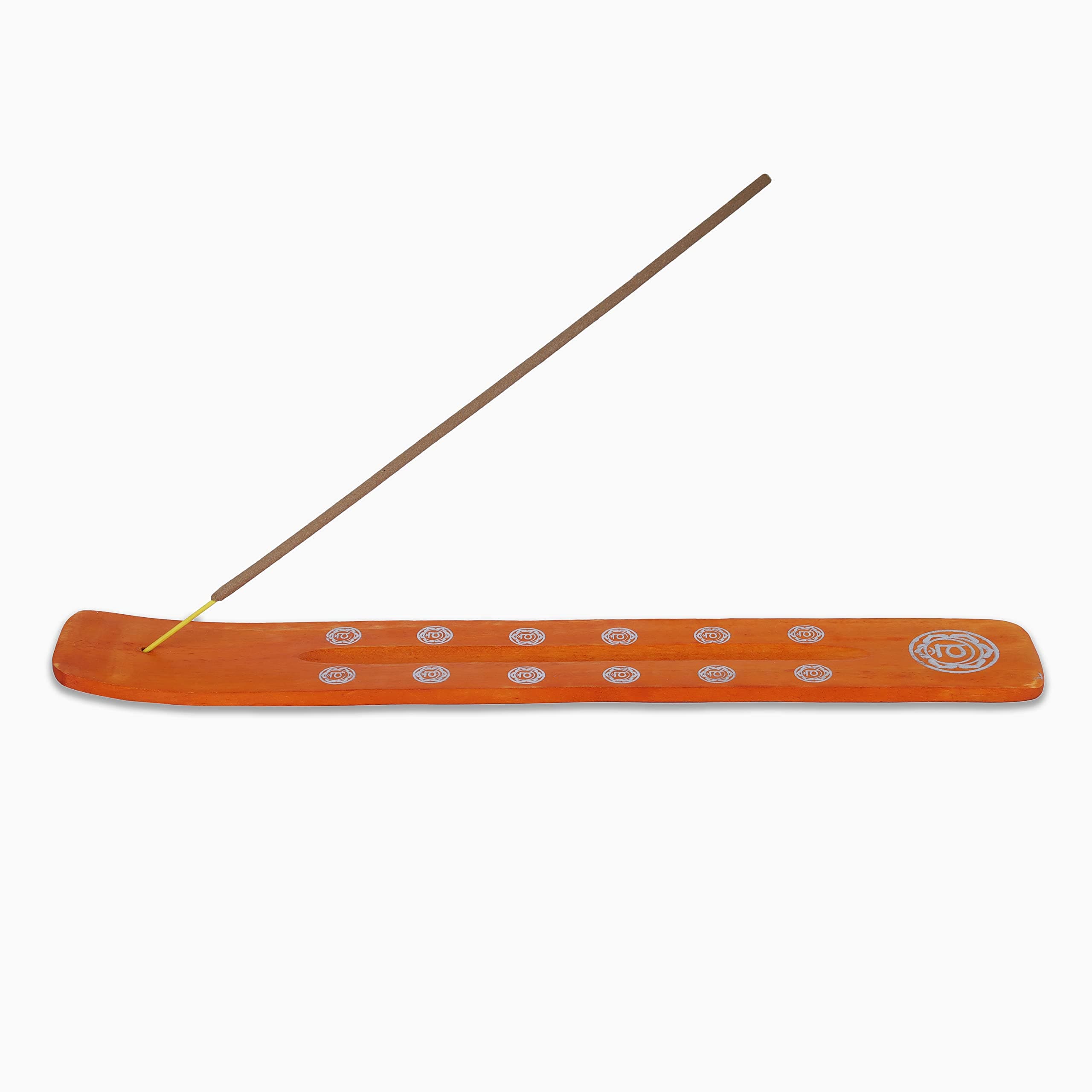 Bless-International Traditional-Handmade-Burner Wooden-Incense-Stick-Holder Ash-Catcher-Stand for-Aromatherapy-Meditation-Yoga (Orange, The Energy) 10 Inches, Pack of 1
