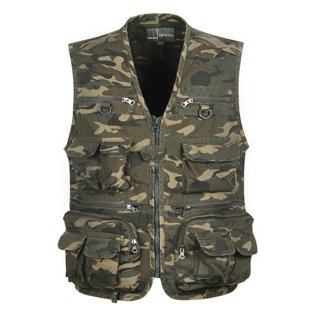 YeSiYan Men's Camo Military Hunting Fishing Vest with Pockets and Zipper