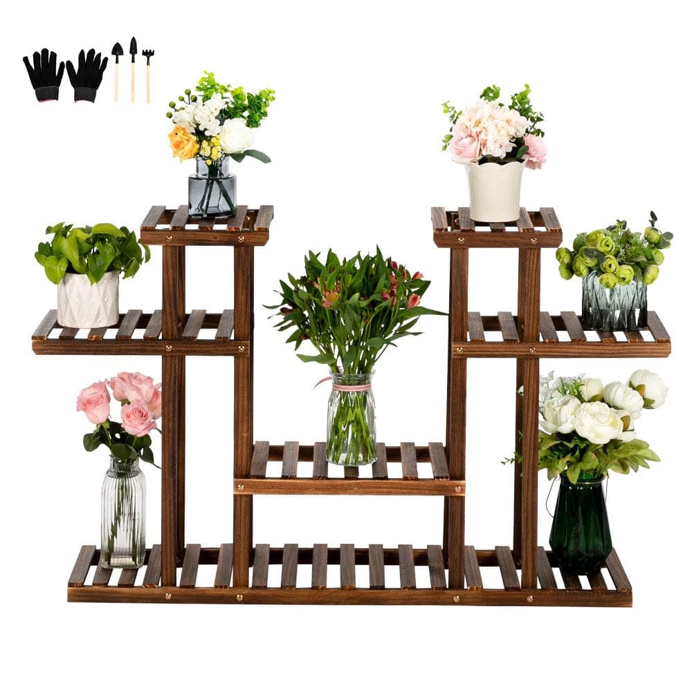 PetginWood Plant Stand Indoor Outdoor,Garden Plant Shelf Rack Holder Organizer in Corner Living Room Balcony Patio Yard(4-Layer 12-Seater)