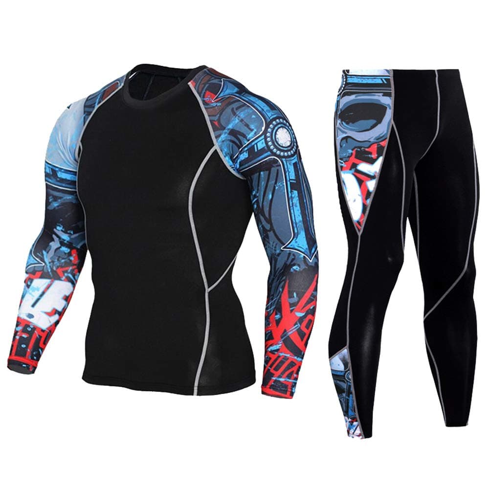 Workout Set Compression Shirt Pants Top Long Sleeve Sports Tight Base Layer Quick Dry & Moisture-Wicking
