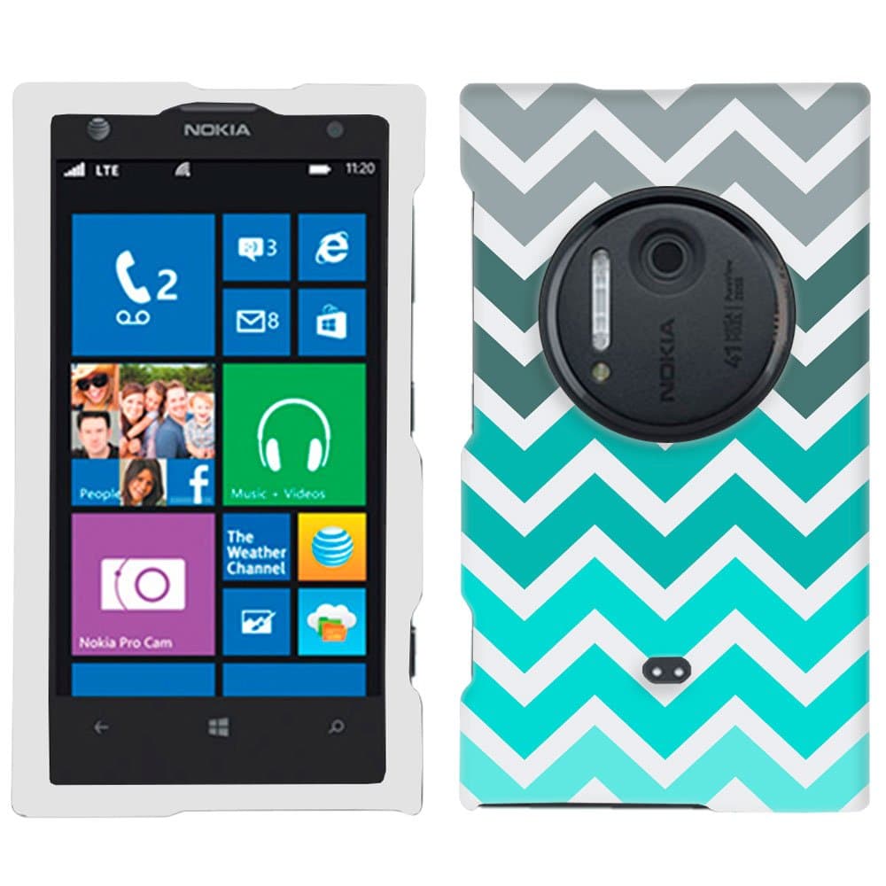 Nokia Lumia 1020 Case, Snap On Cover by Trek Chevron Grey Green Turquoise Firm Case