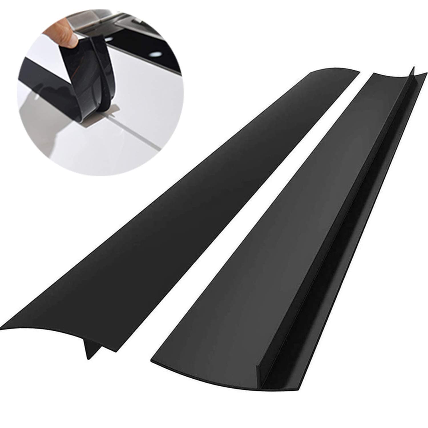 Silicone Stove Gap Covers (2 Pack), Easy Clean Heat Resistant Oven Gap Filler To Seal Between Stovetop and Counter (25 Inches, Black)