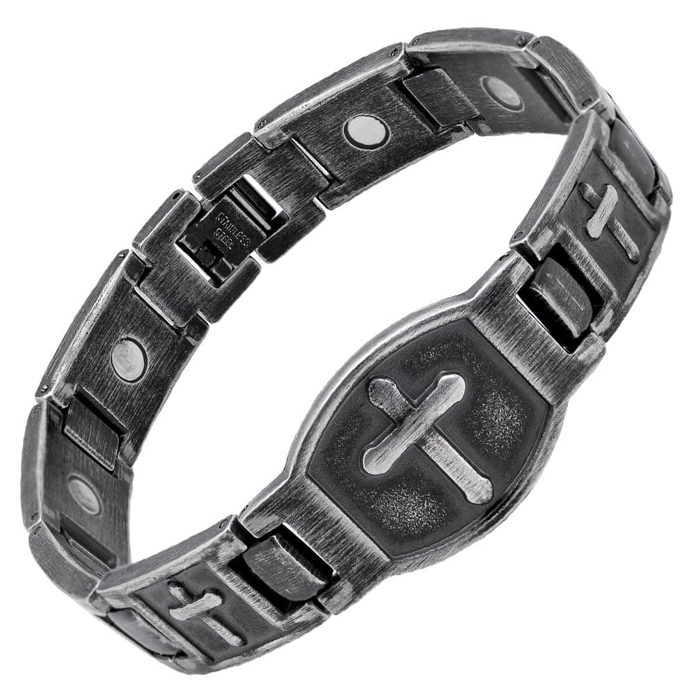 Hero Company Magnetic Bracelet for Men - 'For The Fallen' Arlington Magnetic Stainless Steel Men's Cross Christian Bracelet