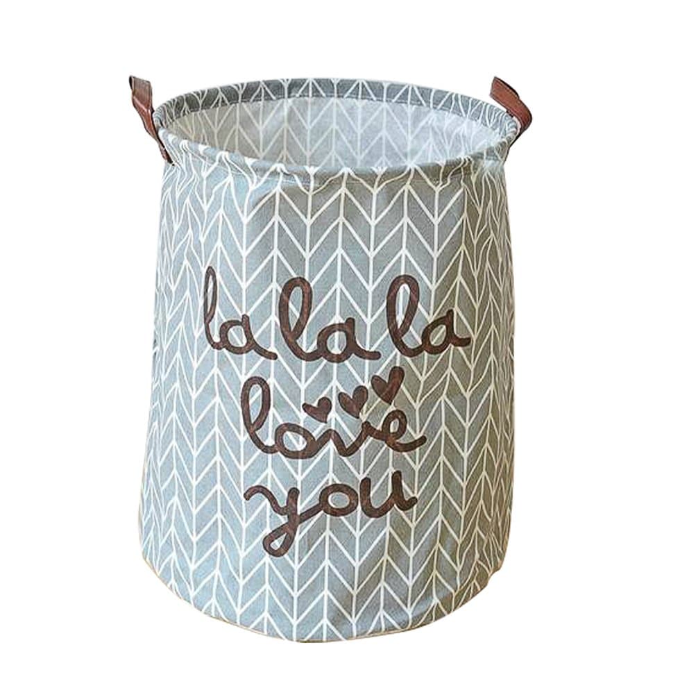 EchoFun Cotton Foldable Print Laundry Hamper Large Basket Cylindric Closet Storage Wash Bag with Handles 40 x 50cm