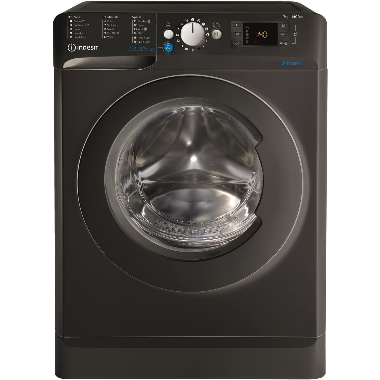 Indesit Freestanding BWE71452KUKN 7kg 1400RPM Washing Machine - Black [Energy Class E]
