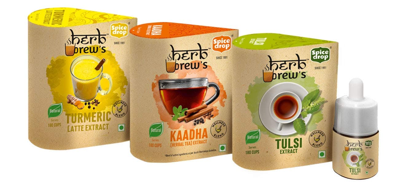 Spice Drop Herb Immunity Combo | Holy Basil Extract, High Curcumin Turmeric Tea, Herbal Kadha Extract | Use for Health and Wellness | 0.17oz | Natural & Ayurvedic | Non-GMO | Unsweetened | Pack of 3