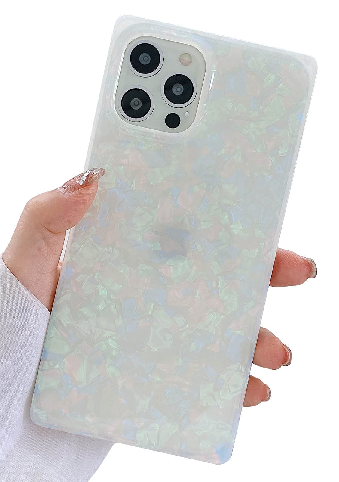 KERZZILCute Square for iPhone 12/12 Pro 6.1-inch Case,Slim Colorful Sparkle Glitter Soft TPU Silicone Protective Durable Cases Cover Compatible with iPhone 12/12Pro(Pearl)