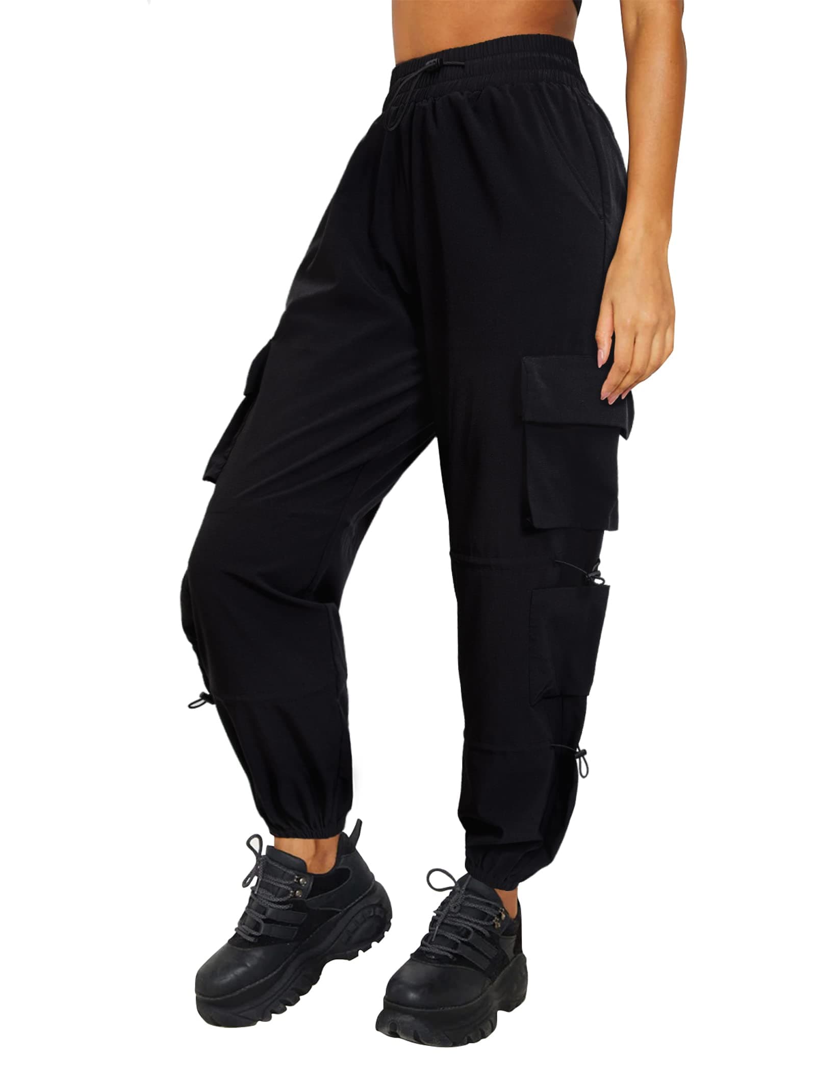 Quick Dry Cargo Pants Lightweight Tactical Hiking Pants with 6 Pockets for Women, Elastic Waist and Water Resistant