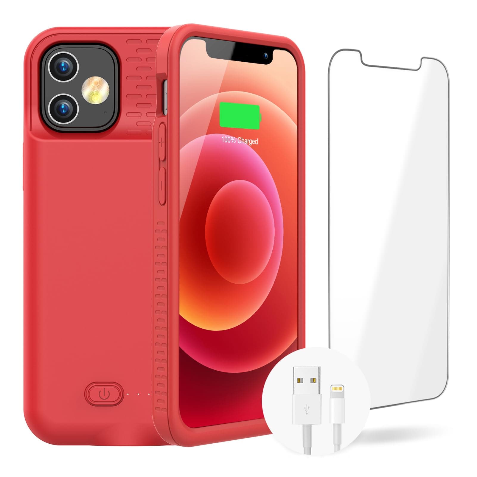 GIN FOXI Battery Case for iPhone 12/12Pro, Real 7000mAh Ultra-Slim Battery Charging Case Rechargeable Anti-Fall Protection Extended Charger Cover for iPhone 12Pro Max/12/12 Pro Battery Case Red