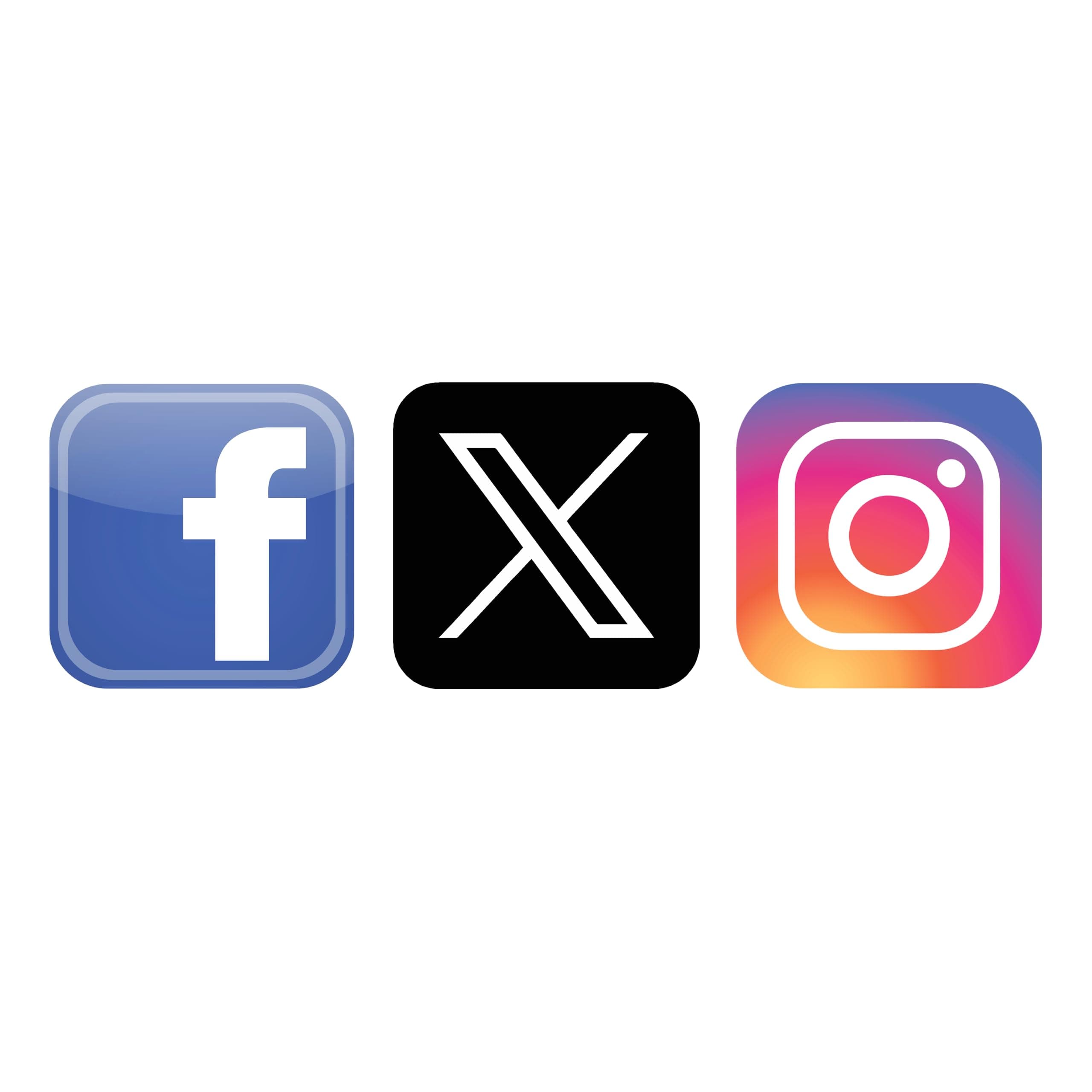 Facebook, Instagram & X Logo Social Media Stickers - Each Logo is 100x100mm - Business, Car, Van, Vinyl