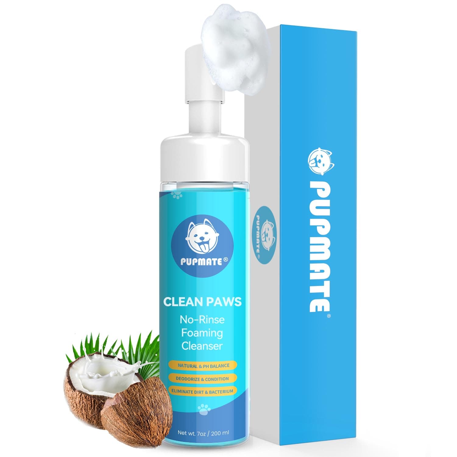 Paw Cleaner, No-Rinse Waterless Shampoo Dogs Cats Feet Cleaning Silicone Pet Grooming Brush, Rose Scent, 6.8 oz, Unique Design Pet Shampoo