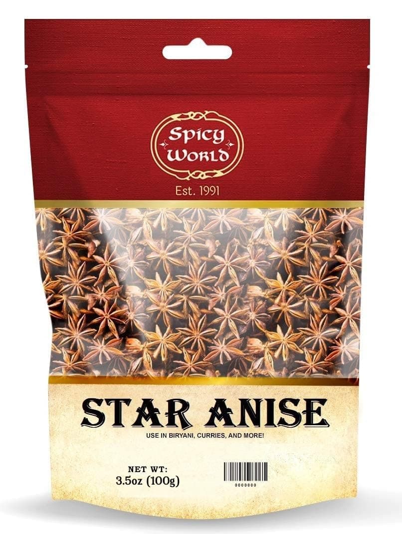 Spicy World Star Anise Whole Pods 3.5Oz Bag -Premium Quality, Vegan, All Natural, Dried, Great for Baking & Tea