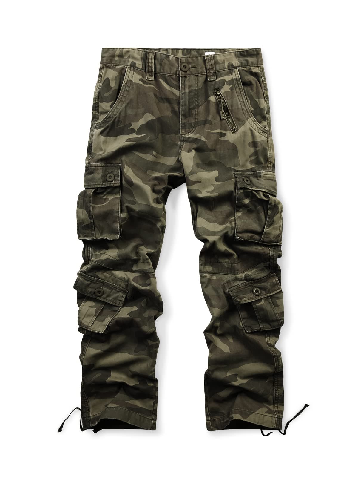 Men's Cotton Casual Cargo Work Pants Baggy Camo Tactical Combat Trousers with 8 Pockets (No Belt)
