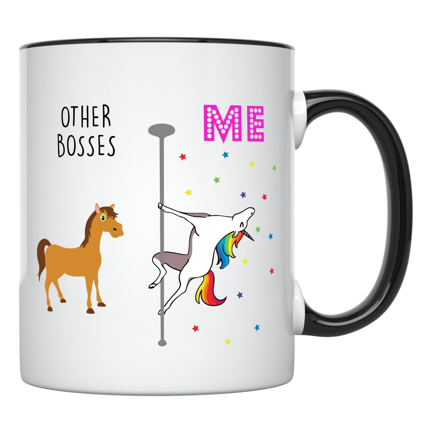 YouNique Designs Boss Mug, 11 Ounces, White, Unicorn Mug, Boss Lady Gifts, Thank You Gifts for Boss Lady (Black Handle)