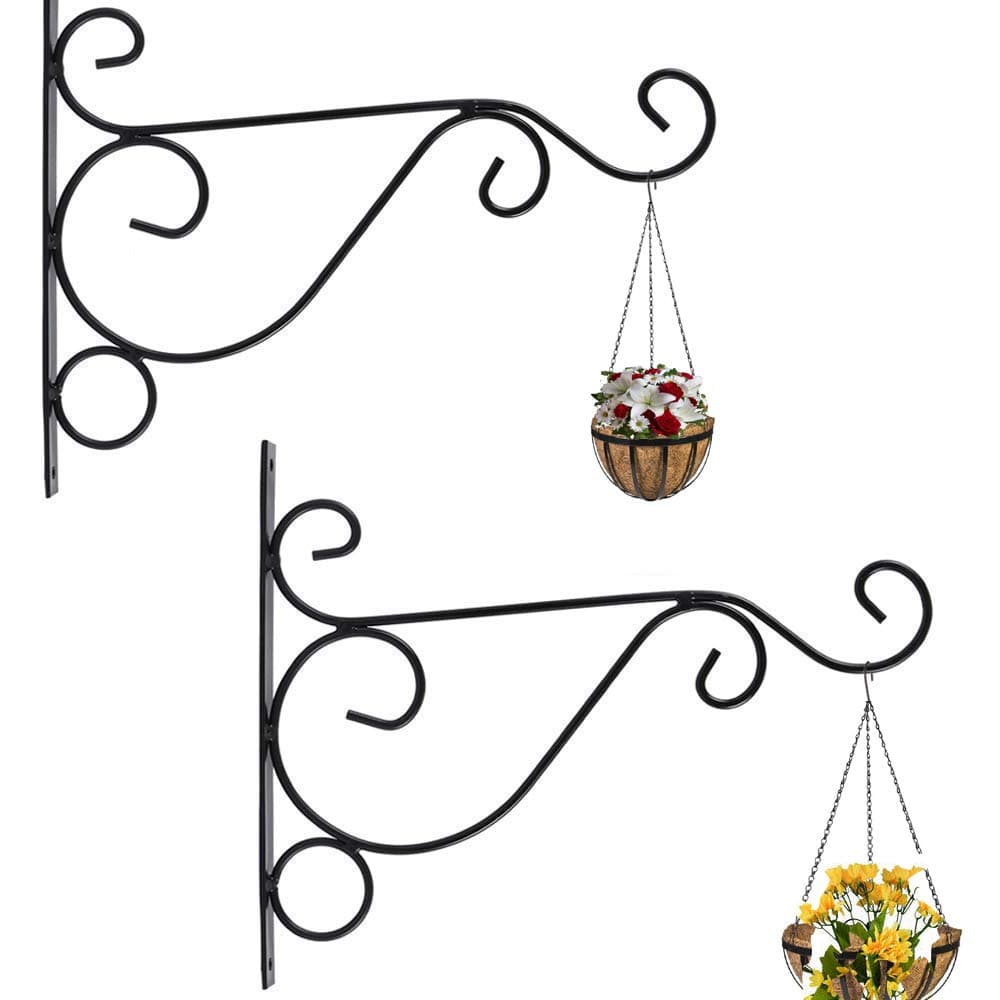 Nutech Impex 2pcs Wall Brackets Hook for Hanging Plants Wrought Iron Flower Pot Hook Flower Stand for Bird Feeders Lantern Lawn Light Flower Pots (Black)