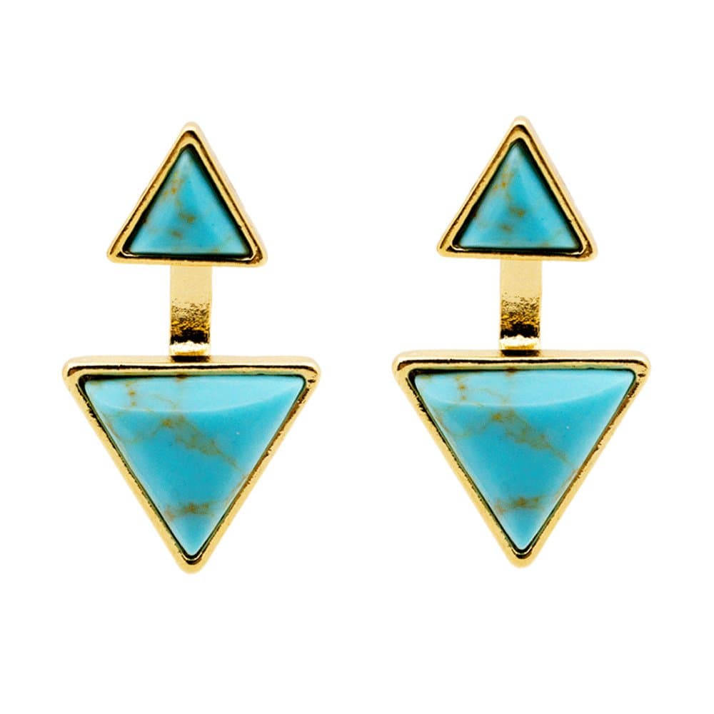 Duo Triangle Marble Ear Jacket Earring in Turquoise