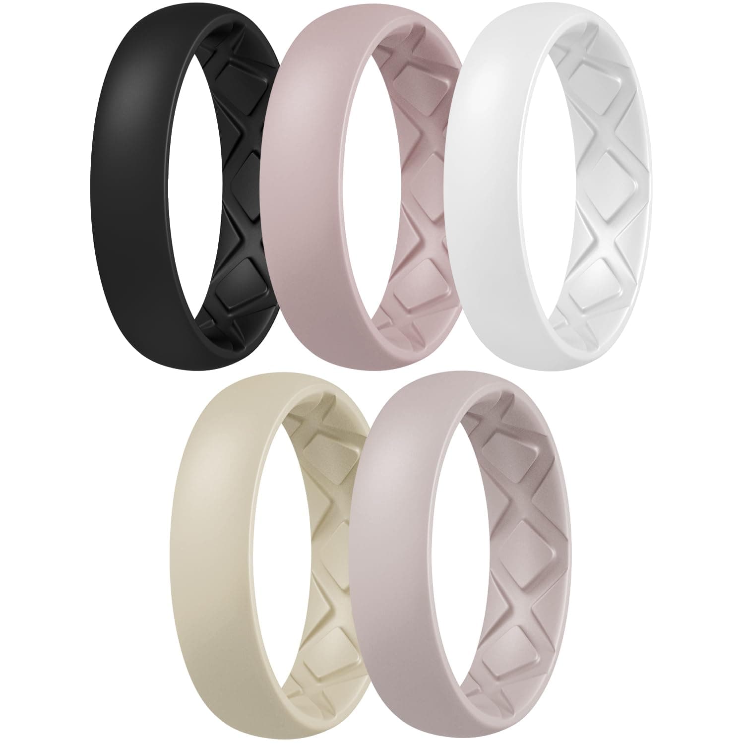 Women's Band Rings, Silicone Inner Arc Ergonomic Breathable Design with half sizes, Rubber Wedding Rings，5.5mm Wide-2mm Thick