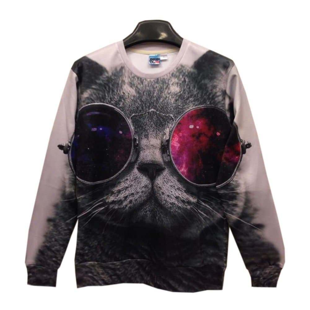 Swag Mr Gugu Mens Hooded Red, Blue Glasses Cat Pullover Hoodie 3d Sweatshirt
