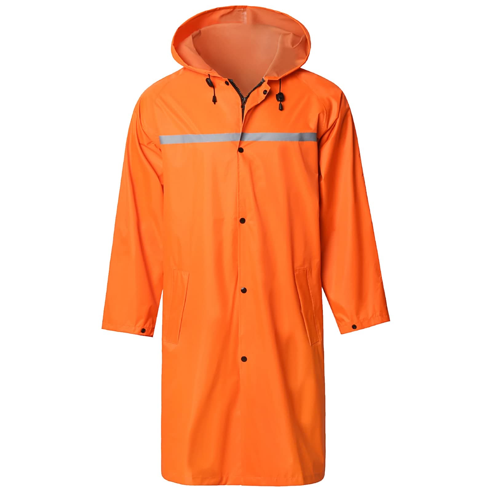 Mens Long Hooded Safety Rain Jacket Waterproof Emergency Raincoat Poncho(Orange,M)
