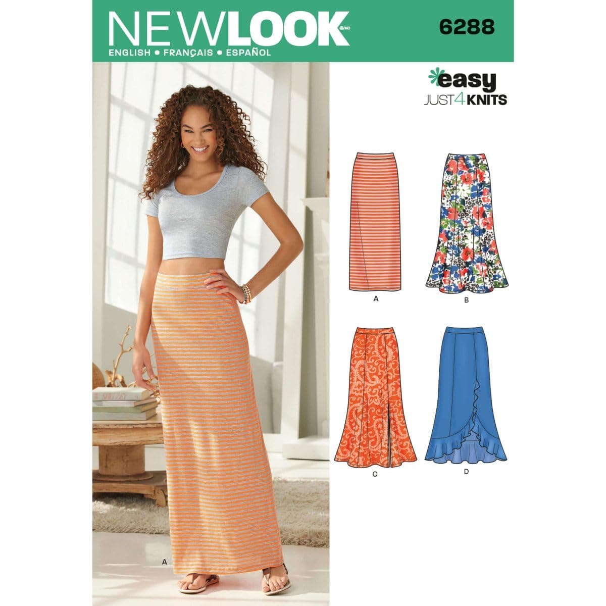 New Look Easy Just 4 Knits Pattern 6288 Misses Pull on Knit Skirts, Sizes 8-10-12-14-16-18-20