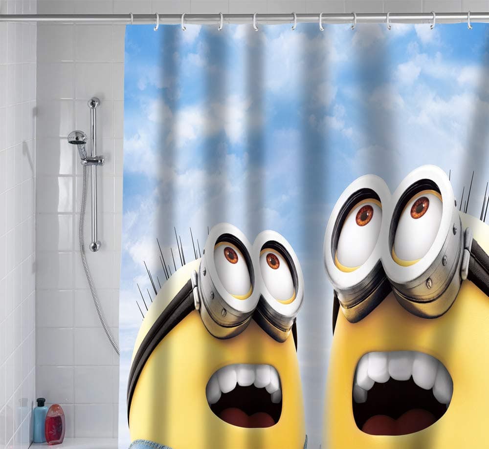 Mildew Resistant Bath Shower Curtain – Printed Minions Emoji Bath Curtains Anti-Bacterial Shower Drapes with Hooks (67 x 72)