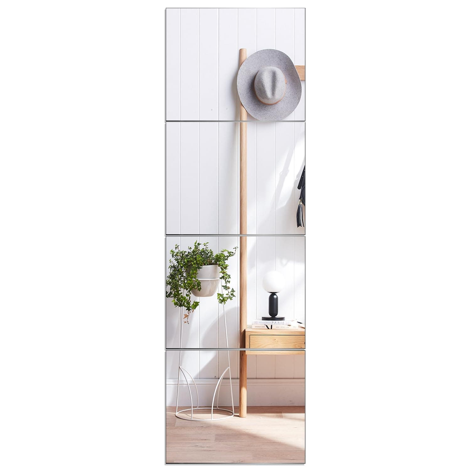 VASUHOME ガラス全長ウォールミラータイル - [14 x 12インチ - 4個]、ホームジム、寝室、リビングルーム用のフレームレスフルボディミラー - 比類のない透明度を備えた万能ウォールミラー