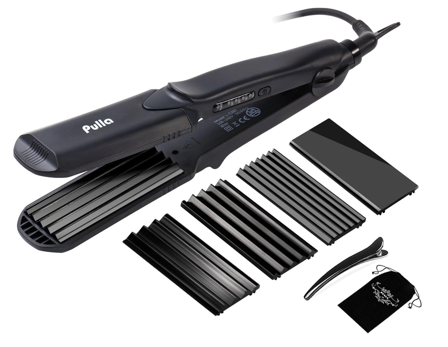 Pulla Hair Straightener and Crimper - 4 in 1 Tourmaline Ceramic Flat and Curling Iron for Hair Styling with Adjustable Temperature - Salon High Heat 320°F - 430°F for All Hair Types