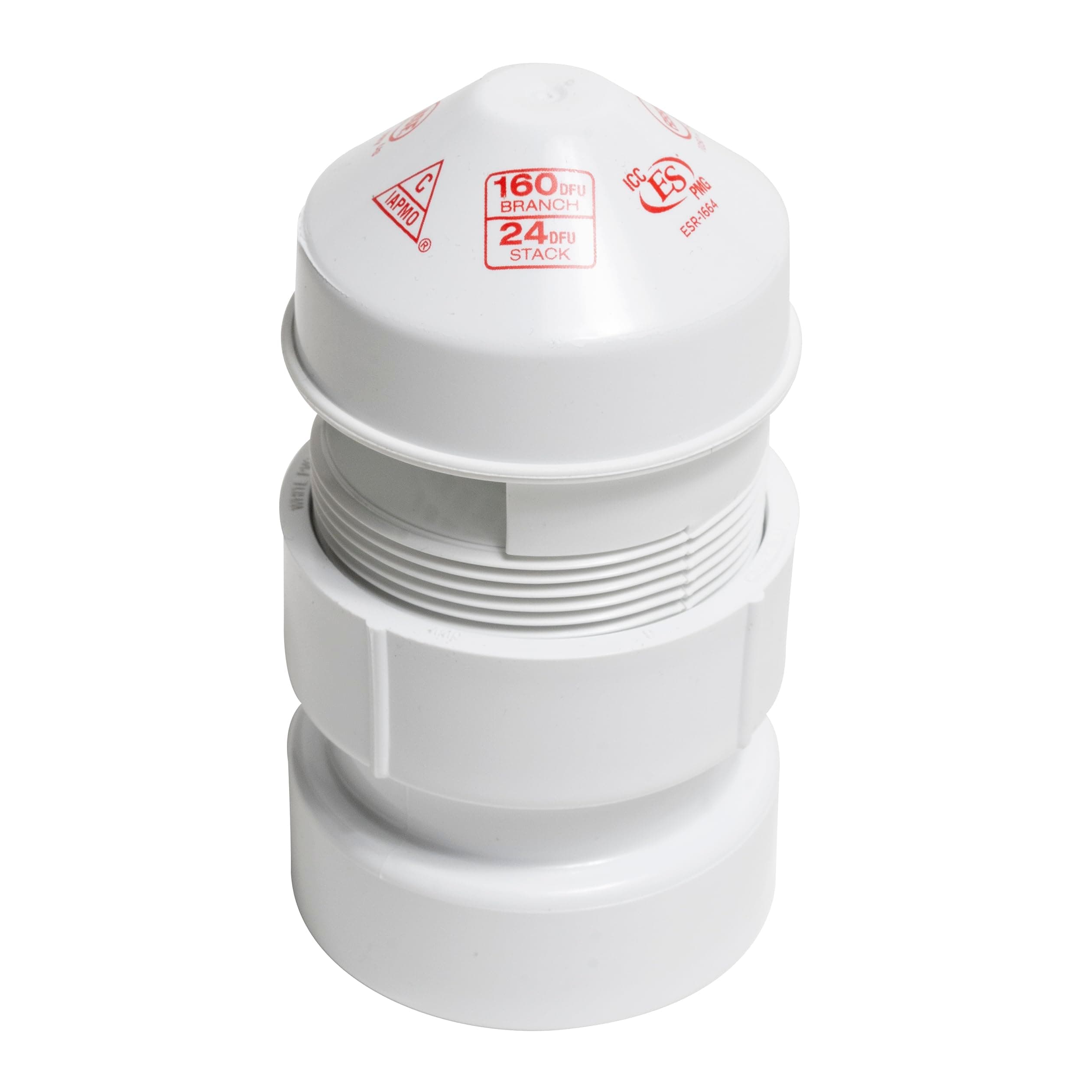 1.5-2", White 39016 Air Admittance Valve with Straight PVC Schedule 40 Adapter Sure-Vent 1.5 in x 2 in. 160 Branch, 24 Stack DFU Capacity