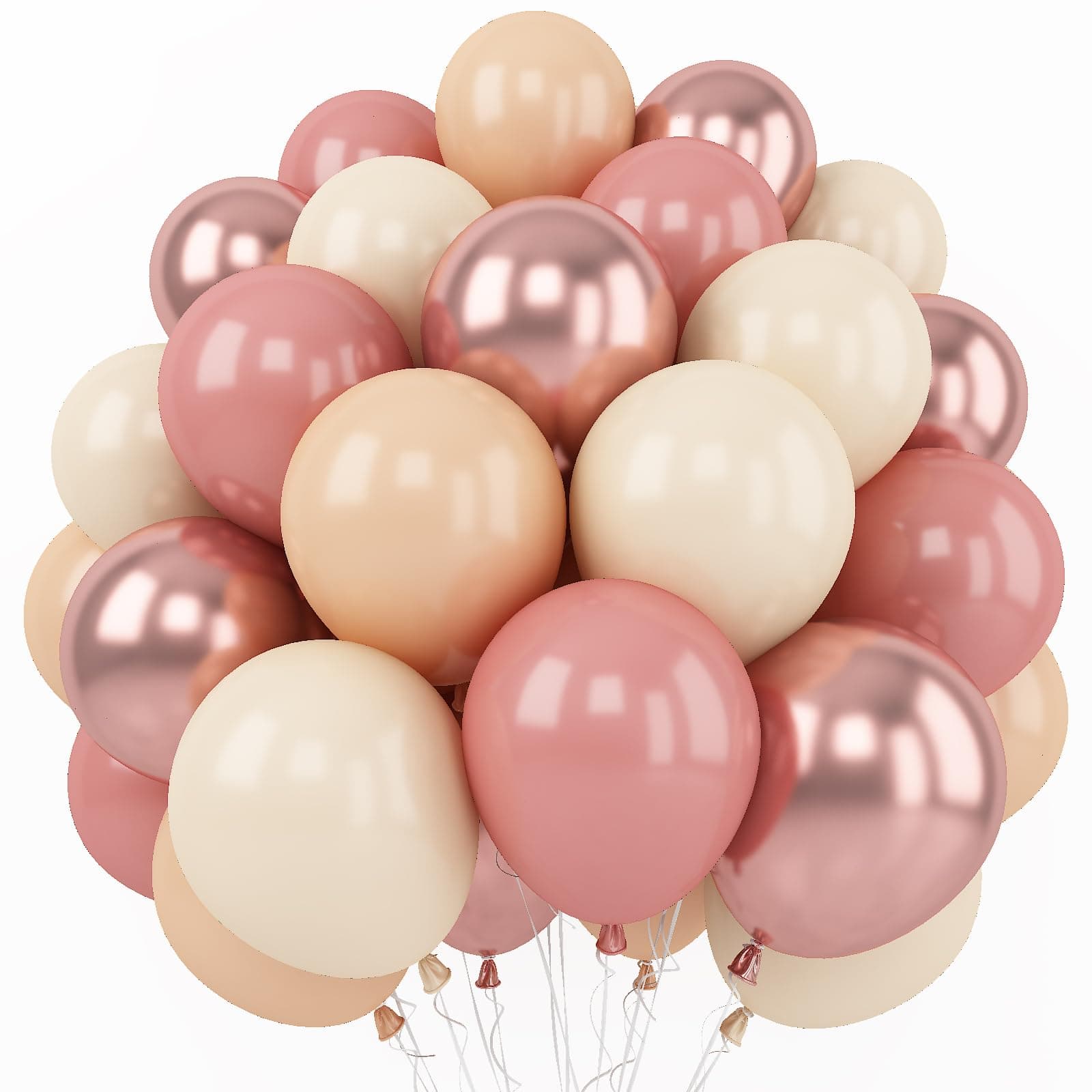 Retro Blush Pink Balloons, 60 Packs 12 Inch Dusty Pink Metallic Chrome Rose Gold White Sand Nude Balloons for Bridal Shower Pumpkin Baby Shower Girls Boho Birthday Wedding Decorations Supplies