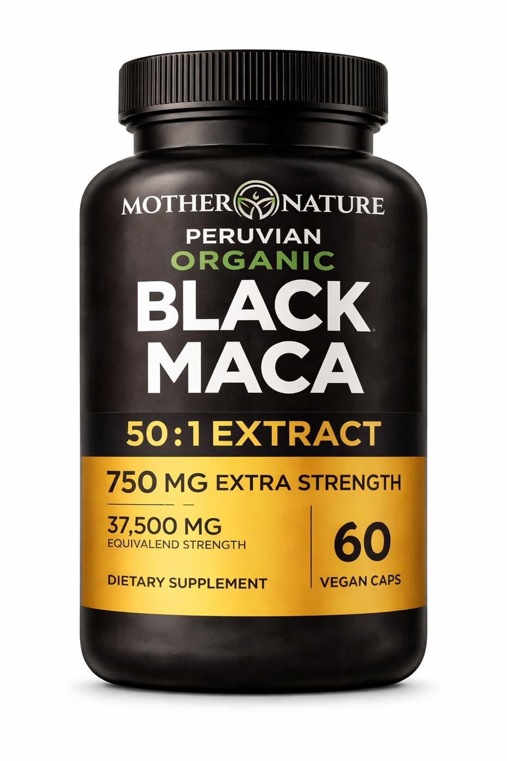 Black Maca Root 50:1 Extract 37,500mg – 60 Capsules Organic Peruvian Maca Peruana Supplement for Men | High Potency Energy, Mood & Performance Support | Vegan, Non-GMO