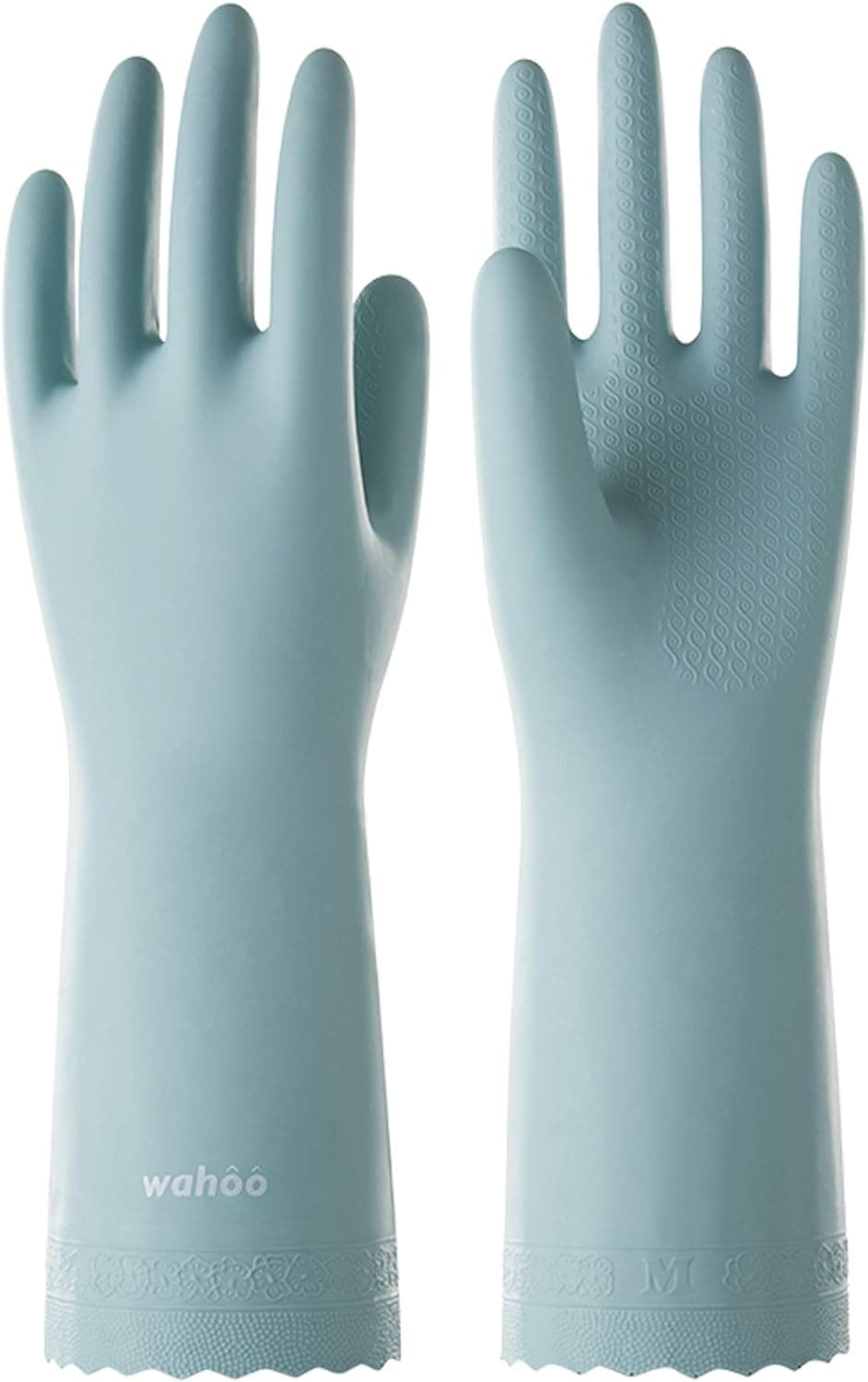LANON wahoo Skin-Friendly Cleaning Gloves, Dishwashing Kitchen Gloves with Cotton Flocked Liner, Reusable, Non-Slip, Surf Spray, Small