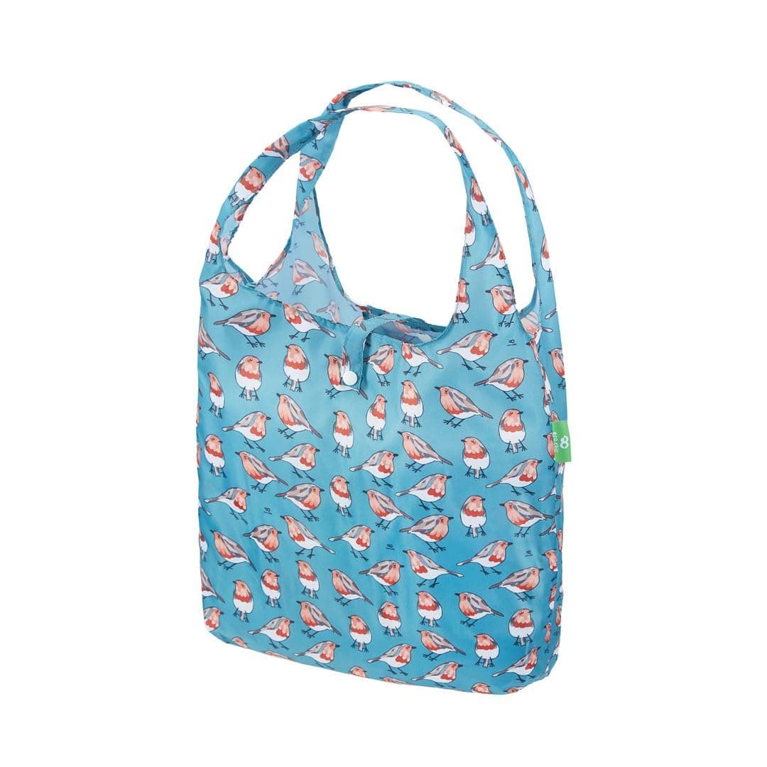 Lightweight Foldable Reusable Shopping Bag Water Resistant Tote Bag (Robins Teal)