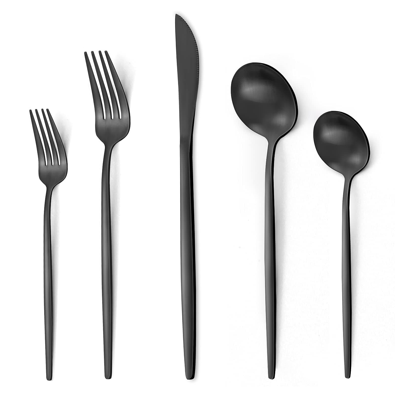 40 Pieces Silverware Set,Matte Black Stainless Steel Flatware Cutlery Set Service for 8, Stain Finish Kitchen Utensil Set,Include Dinner Knives Forks and Spoons Silverware, Dishwasher Safe