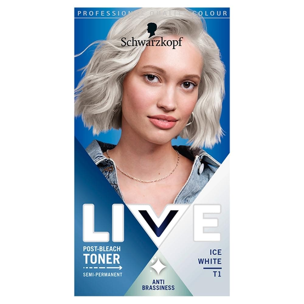 Schwarzkopf Post Bleach Toner Ice White Hair Toner, Lasts Up To 16 Washes, Semi-Permanent Blonde Hair Dye, For Brassy Yellow Tones, T1