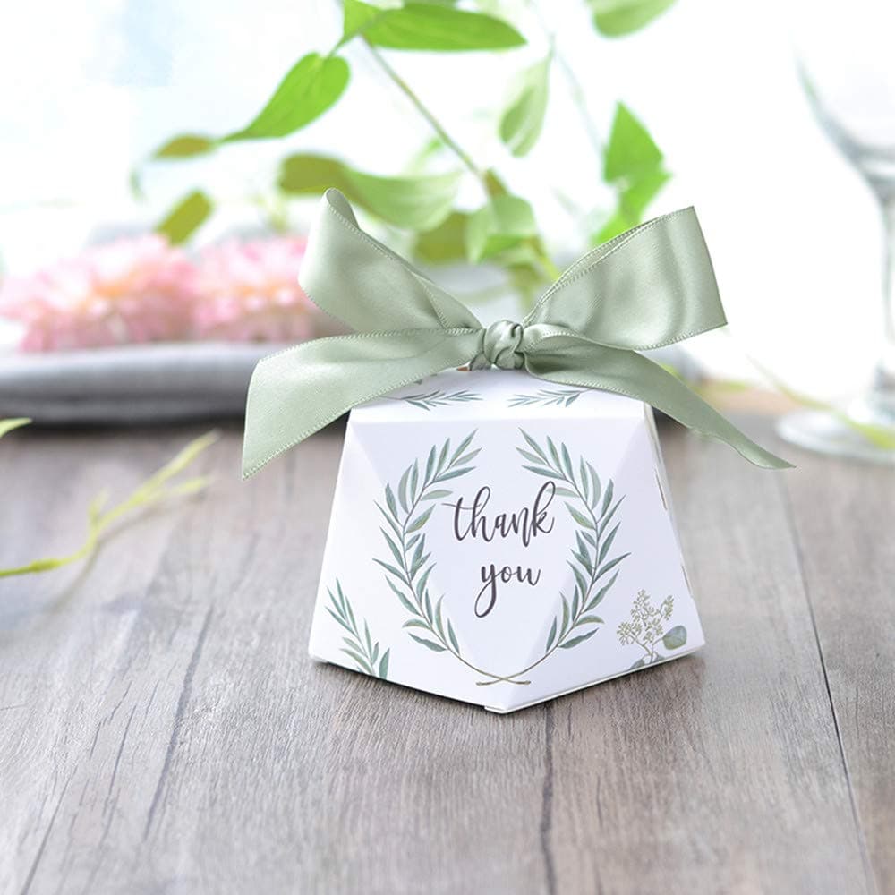 lovecabinDiamond Shape Green Forest Style Candy Boxes Wedding Favors Bomboniere Paper Party Chocolate Gift B Box 50pcs