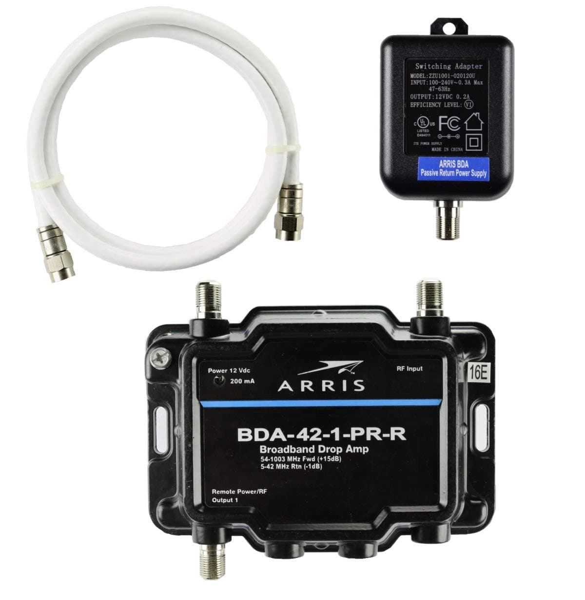 Arris 1-Port Cable, Modem, TV, OTA, HDTV Amplifier Signal Booster with Passive Return and Coax Cable Kit