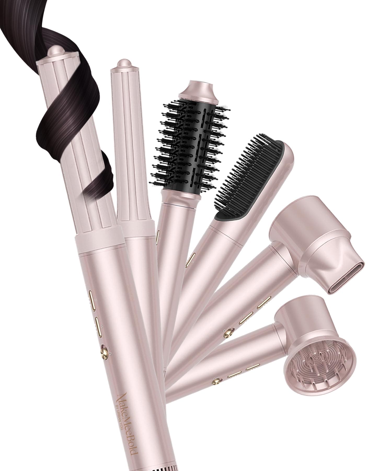 Make Mee Bold AirCurl & Multistyler 7X – Hair Styler for Women | AirCurl Hair Styler, Hair Dryer with Diffuser, Hair Volumizer Brush & Straightener Comb | Frizz-Free Styling & Fast Drying, Gifts for woman