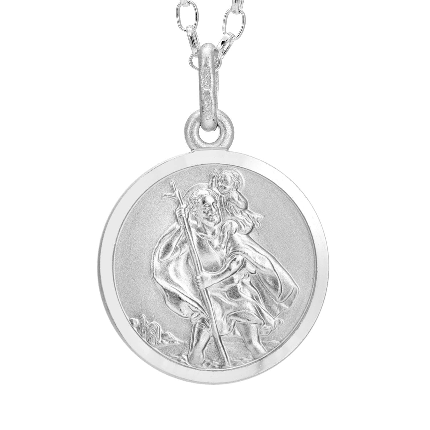 Alexander Castle 925 Sterling Silver St Christopher Necklace for Women - 16mm Saint Christopher Medal with 18" Silver Chain & Jewelry Gift Box