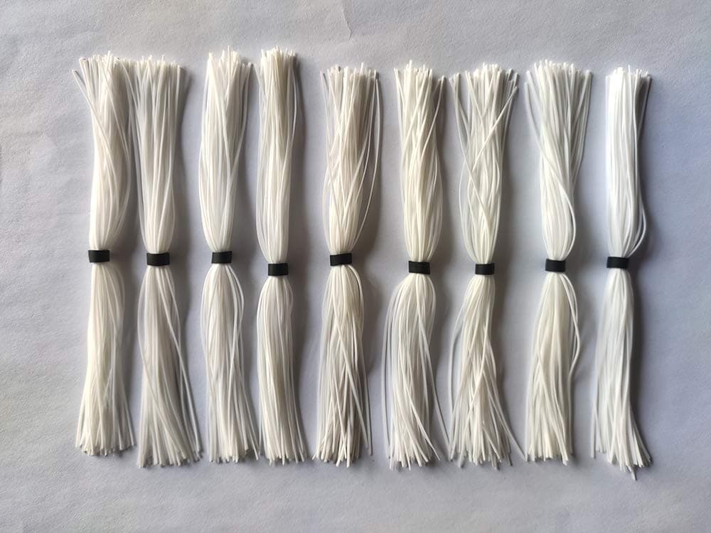 10 Bundles 50 Strands Fishing Silicone Skirts Spinnerbaits Buzzbaits Squid Rubber Line Jig Head Lures Replacement Fly Tying Material Color All White
