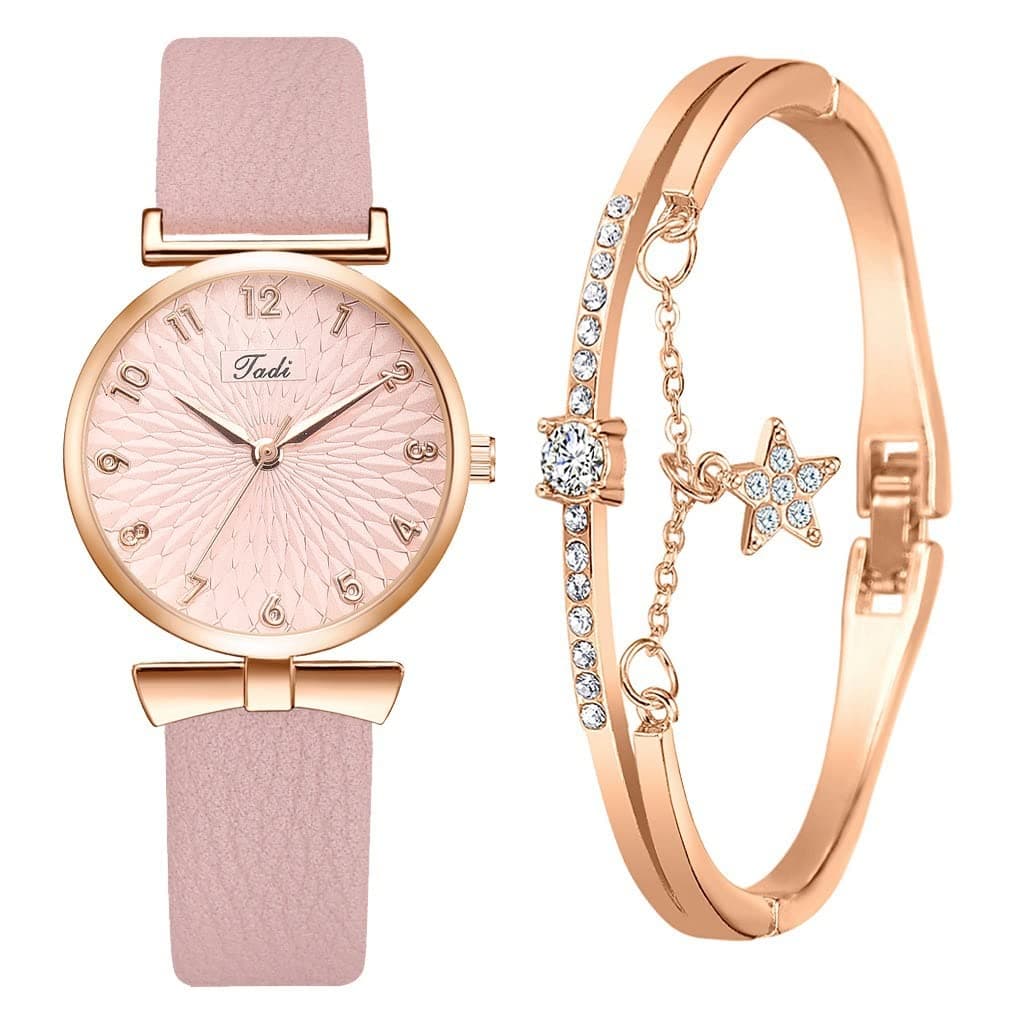 Women Watches and Bracelet Set Elegant Ladies Dress Watch Set Stylish Wrist Watches Wristwatches Jewelry Gifts Set