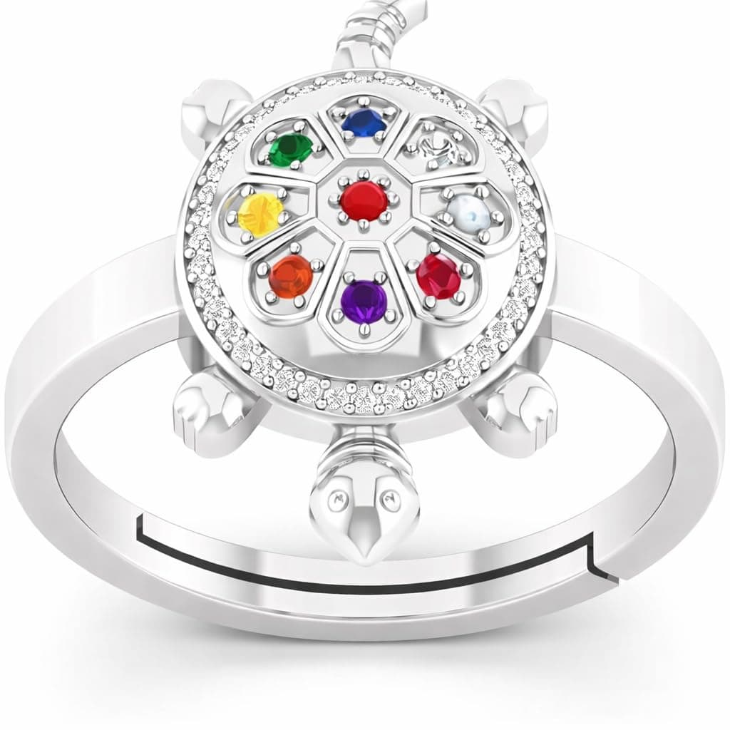 Certified Original Navratna birthstone Best Of Luck 925 Sterling Slver Tortoise Adjustable Ring/stone gift ring for Men Or Women's