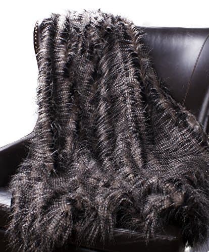 Hotel Style Black Peacock Faux Fur Luxurious Throw