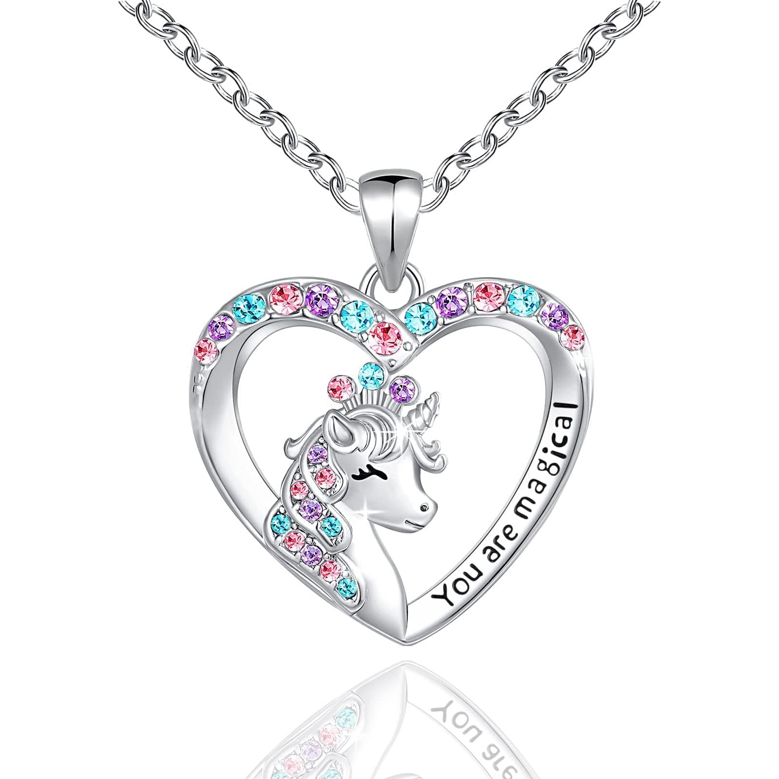 You are Magical Unicorn Necklace for Girls Crystal love heart Pendant Necklaces Jewelry Gifts for Girls Daughter Granddaughter Niece Birthday christmas