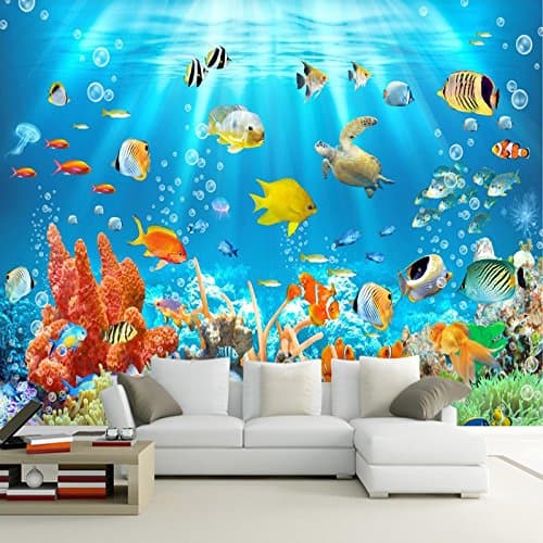 Ohcde Dheark 3D Kids Wallpaper Mural Underwater World Fish and Coral Photo Wall Paper Children's Room Background Wall Custom 3D Wall Murals,400Cmx280Cm(157.5 by 110.2 in)